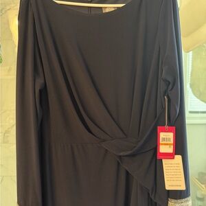 Navy Draped Long Sleeve Dress